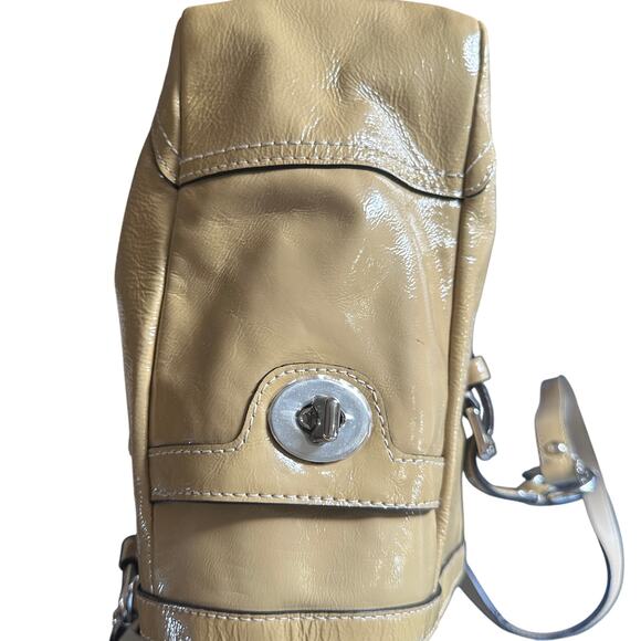 Coach Gallery Patent Leather Tote Bag Tan Camel 10380 Purple Lining - Picture 4 of 15